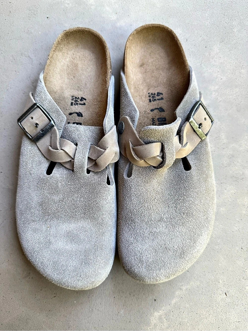 Birkenstock Boston Braided Suede Leather Clog Sandals Gray EU 41 new no box taup